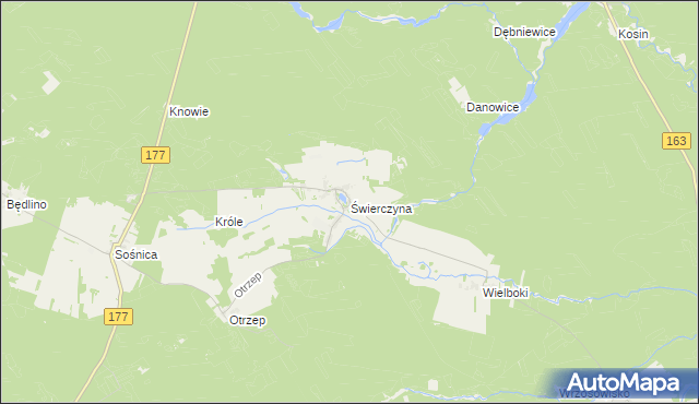 mapa Świerczyna gmina Wierzchowo, Świerczyna gmina Wierzchowo na mapie Targeo