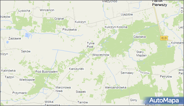 mapa Wojciechów gmina Hańsk, Wojciechów gmina Hańsk na mapie Targeo