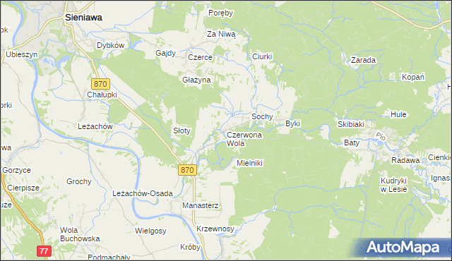 mapa Czerwona Wola gmina Sieniawa, Czerwona Wola gmina Sieniawa na mapie Targeo