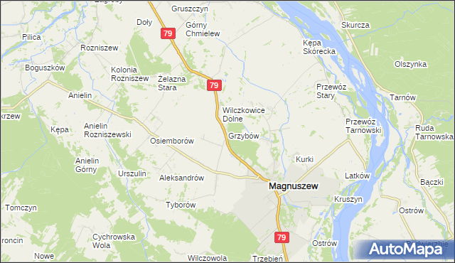 mapa Grzybów gmina Magnuszew, Grzybów gmina Magnuszew na mapie Targeo