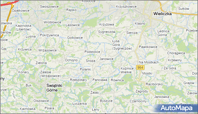 mapa Janowice gmina Wieliczka, Janowice gmina Wieliczka na mapie Targeo