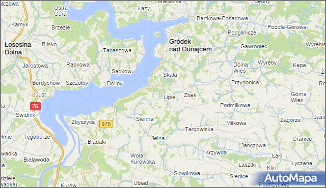 mapa Lipie gmina Gródek nad Dunajcem, Lipie gmina Gródek nad Dunajcem na mapie Targeo