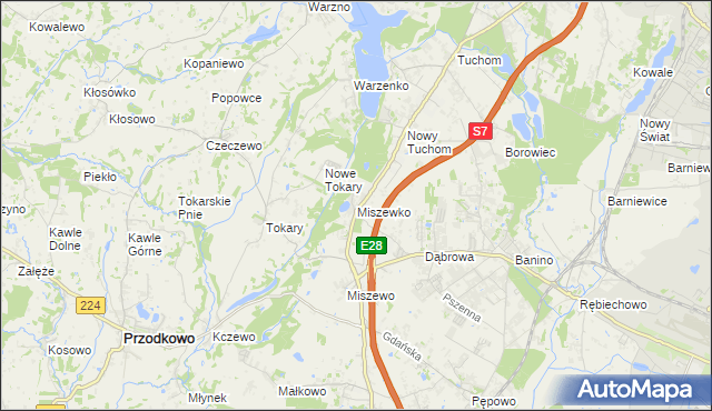 mapa Miszewko gmina Żukowo, Miszewko gmina Żukowo na mapie Targeo