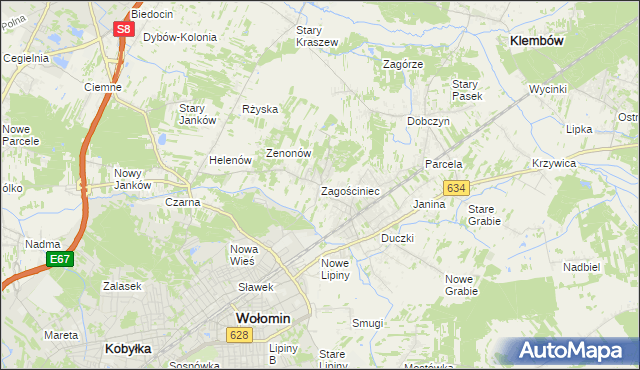 mapa Zagościniec gmina Wołomin, Zagościniec gmina Wołomin na mapie Targeo