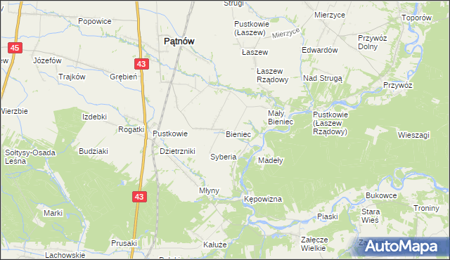 mapa Bieniec gmina Pątnów, Bieniec gmina Pątnów na mapie Targeo