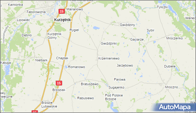 mapa Krzemieniewo gmina Kurzętnik, Krzemieniewo gmina Kurzętnik na mapie Targeo