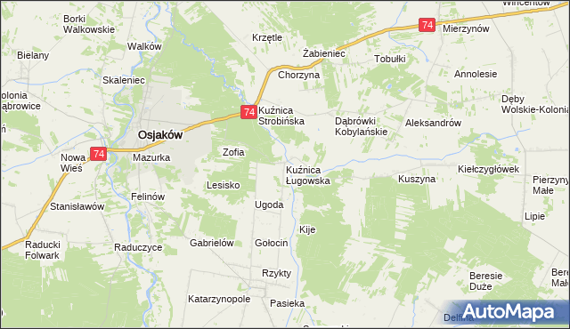 mapa Kuźnica Ługowska, Kuźnica Ługowska na mapie Targeo