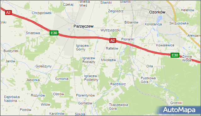 mapa Mikołajew gmina Parzęczew, Mikołajew gmina Parzęczew na mapie Targeo