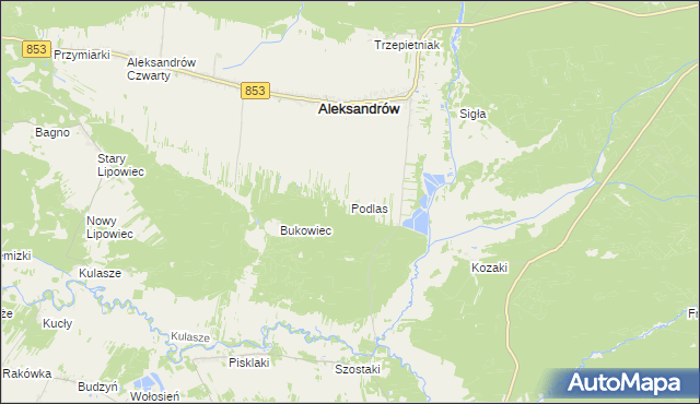 mapa Podlas gmina Aleksandrów, Podlas gmina Aleksandrów na mapie Targeo