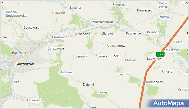 mapa Piołunka, Piołunka na mapie Targeo