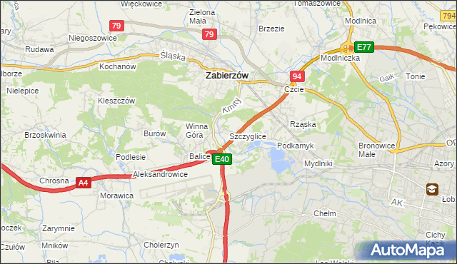 mapa Szczyglice gmina Zabierzów, Szczyglice gmina Zabierzów na mapie Targeo