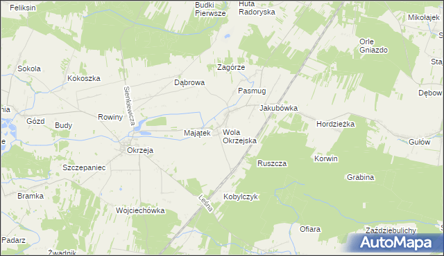 mapa Wola Okrzejska, Wola Okrzejska na mapie Targeo