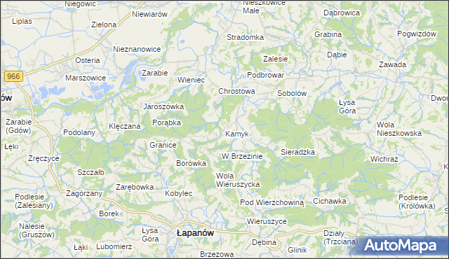 mapa Kamyk gmina Łapanów, Kamyk gmina Łapanów na mapie Targeo