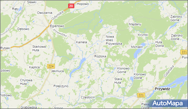mapa Roztoka gmina Przywidz, Roztoka gmina Przywidz na mapie Targeo