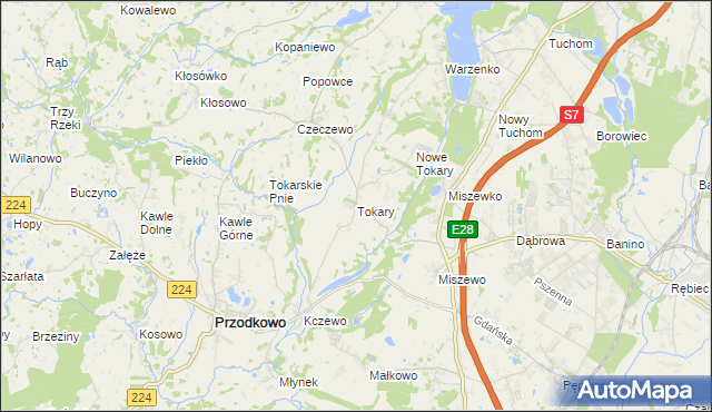 mapa Tokary gmina Przodkowo, Tokary gmina Przodkowo na mapie Targeo