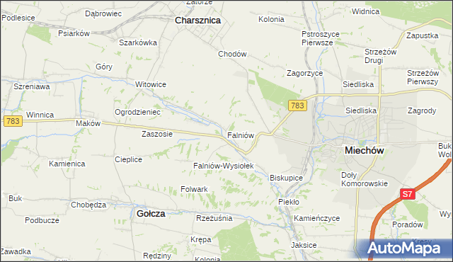 mapa Falniów, Falniów na mapie Targeo