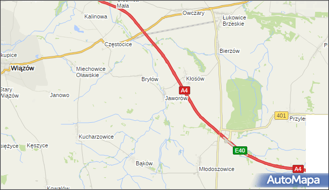 mapa Jaworów gmina Wiązów, Jaworów gmina Wiązów na mapie Targeo