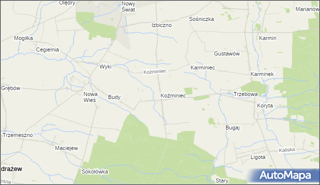 mapa Koźminiec, Koźminiec na mapie Targeo