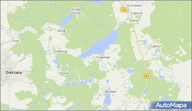 mapa Krzemień gmina Dobrzany, Krzemień gmina Dobrzany na mapie Targeo