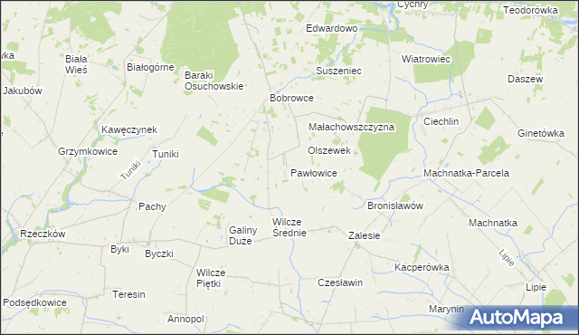 mapa Pawłowice gmina Mszczonów, Pawłowice gmina Mszczonów na mapie Targeo