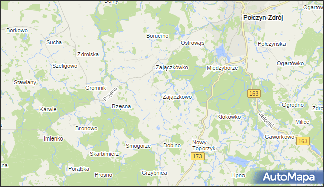 mapa Zajączkowo gmina Połczyn-Zdrój, Zajączkowo gmina Połczyn-Zdrój na mapie Targeo