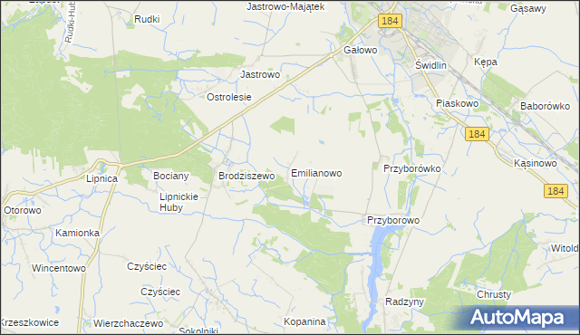 mapa Emilianowo gmina Szamotuły, Emilianowo gmina Szamotuły na mapie Targeo