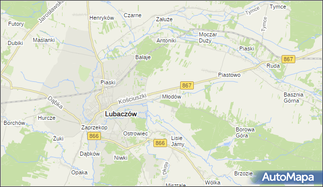 mapa Młodów gmina Lubaczów, Młodów gmina Lubaczów na mapie Targeo