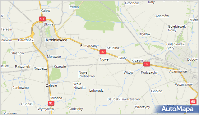 mapa Nowe gmina Krośniewice, Nowe gmina Krośniewice na mapie Targeo