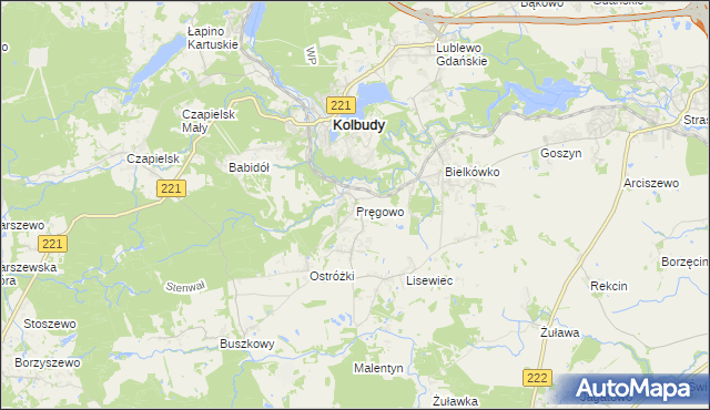 mapa Pręgowo gmina Kolbudy, Pręgowo gmina Kolbudy na mapie Targeo