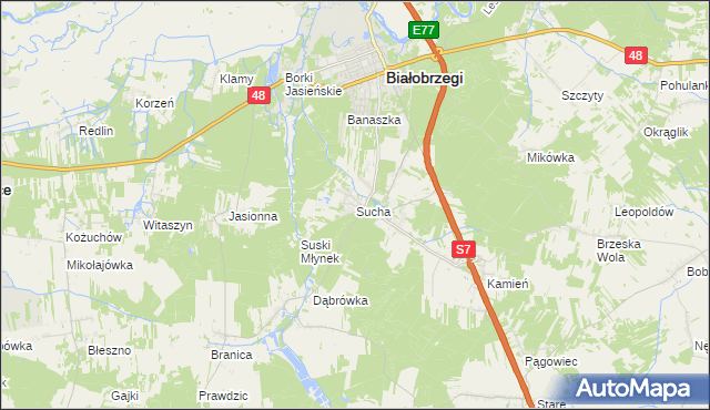 mapa Sucha gmina Białobrzegi, Sucha gmina Białobrzegi na mapie Targeo