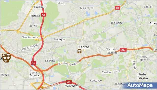 mapa Zabrza, Zabrze na mapie Targeo