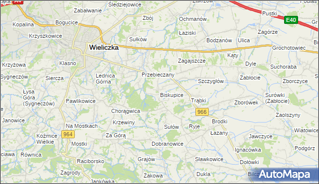 mapa Biskupice powiat wielicki, Biskupice powiat wielicki na mapie Targeo