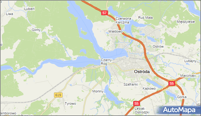 mapa Czarny Róg gmina Ostróda, Czarny Róg gmina Ostróda na mapie Targeo