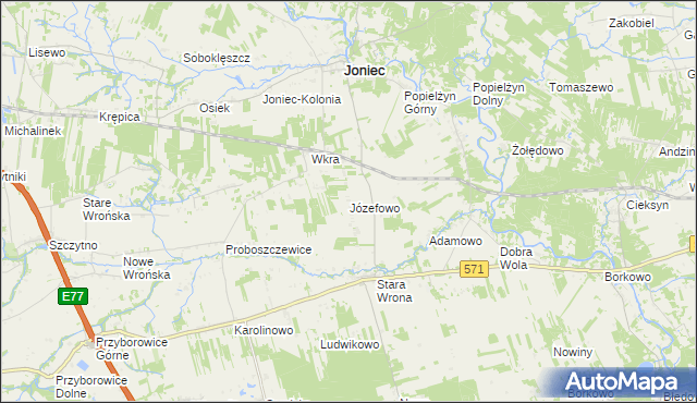 mapa Józefowo gmina Joniec, Józefowo gmina Joniec na mapie Targeo