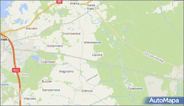 mapa Łączka gmina Szczecinek, Łączka gmina Szczecinek na mapie Targeo