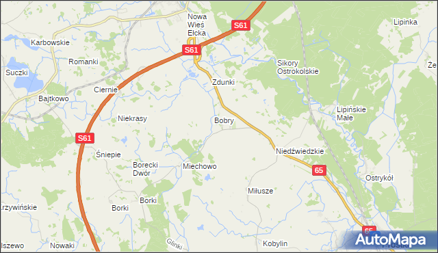 mapa Bobry gmina Prostki, Bobry gmina Prostki na mapie Targeo