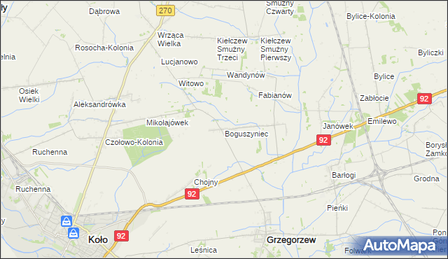 mapa Boguszyniec gmina Grzegorzew, Boguszyniec gmina Grzegorzew na mapie Targeo