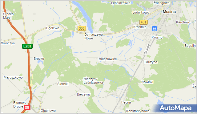 mapa Bolesławiec gmina Mosina, Bolesławiec gmina Mosina na mapie Targeo