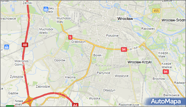 mapa Borek gmina Wrocław, Borek gmina Wrocław na mapie Targeo