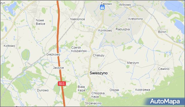 mapa Chałupy gmina Świeszyno, Chałupy gmina Świeszyno na mapie Targeo