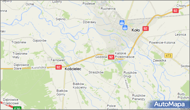 mapa Gozdów gmina Kościelec, Gozdów gmina Kościelec na mapie Targeo