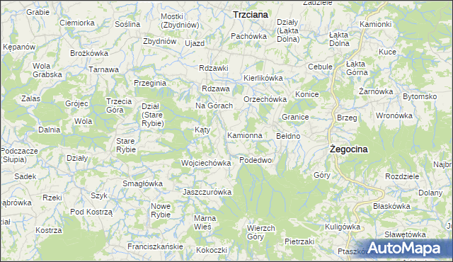 mapa Kamionna gmina Trzciana, Kamionna gmina Trzciana na mapie Targeo