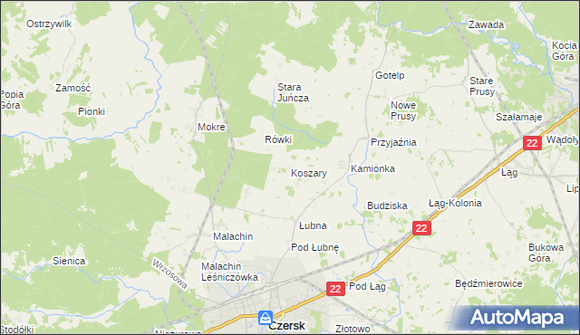 mapa Koszary gmina Czersk, Koszary gmina Czersk na mapie Targeo