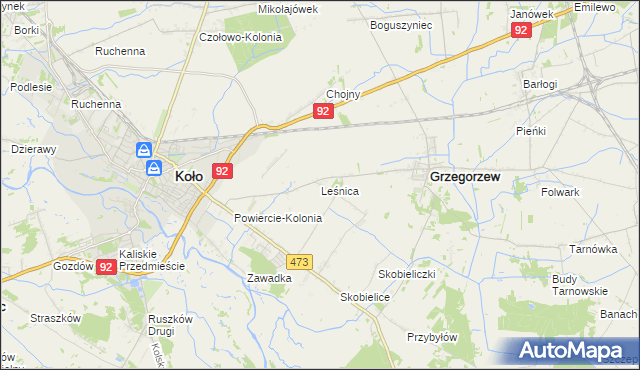 mapa Leśnica gmina Koło, Leśnica gmina Koło na mapie Targeo