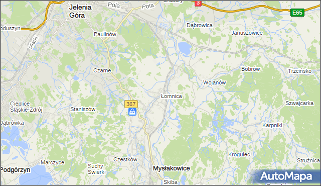 mapa Łomnica gmina Mysłakowice, Łomnica gmina Mysłakowice na mapie Targeo