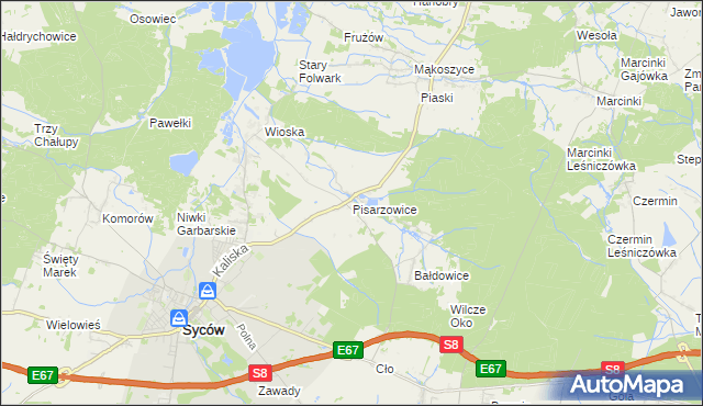 mapa Pisarzowice gmina Kobyla Góra, Pisarzowice gmina Kobyla Góra na mapie Targeo