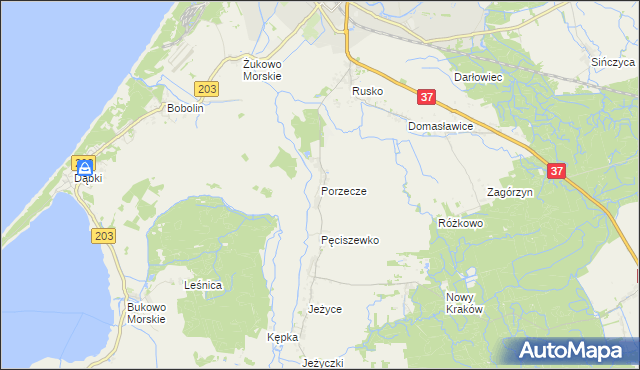 mapa Porzecze gmina Darłowo, Porzecze gmina Darłowo na mapie Targeo