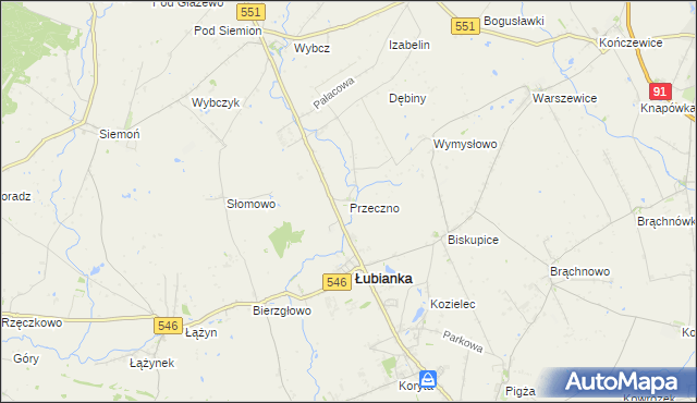 mapa Przeczno gmina Łubianka, Przeczno gmina Łubianka na mapie Targeo