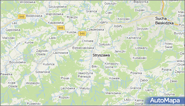 mapa Stryszawa, Stryszawa na mapie Targeo