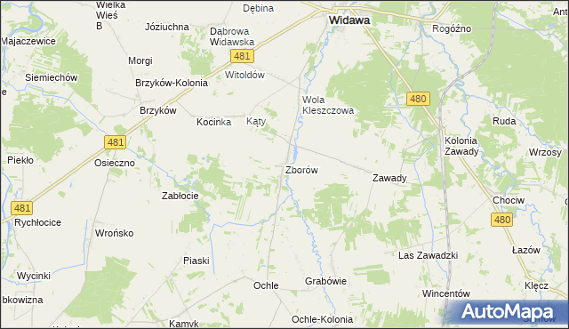 mapa Zborów gmina Widawa, Zborów gmina Widawa na mapie Targeo